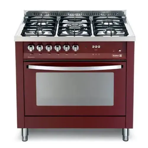 Scanfrost 90X60 5 Gas, 1 WOK Inox Finish, Top Glass Burgundy Red - PRG96G2G